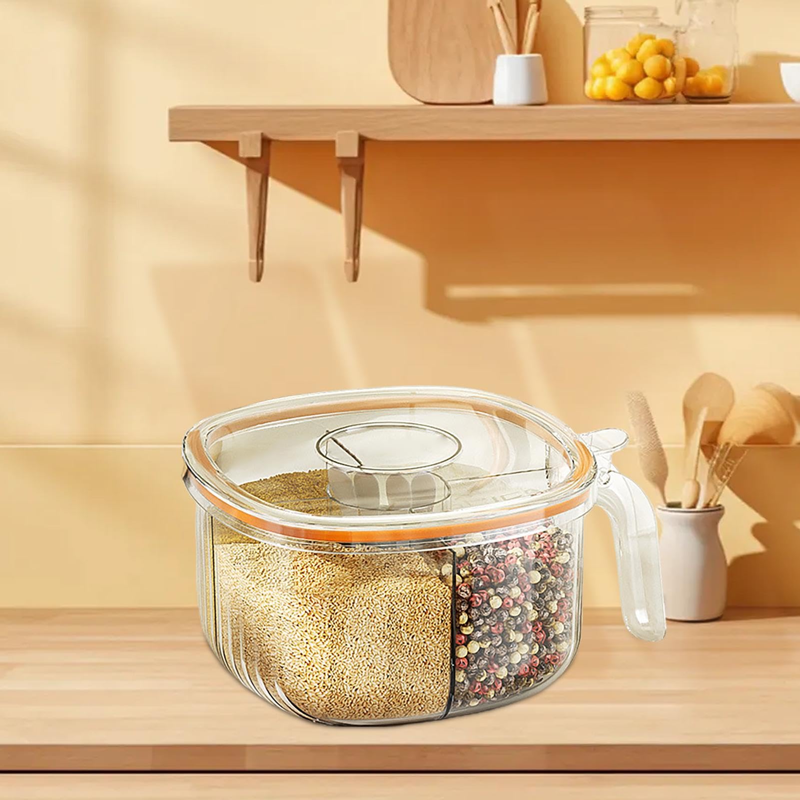 Amazon｜蓋付き調味料容器、取っ手付き調味料箱, 4 グリッド透明調味料